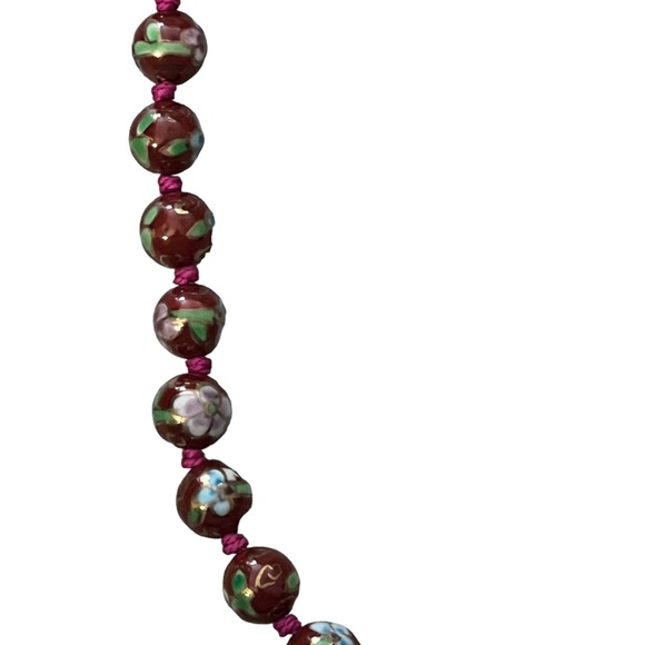 Vintage Chinese Cloisonné Knotted Opera Necklace Glass Lotus Beads 24” - Picture 3 of 7
